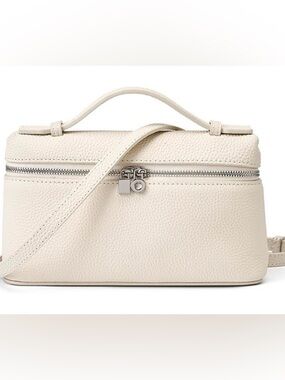 Cream Leather Top-Handle Crossbody Bag